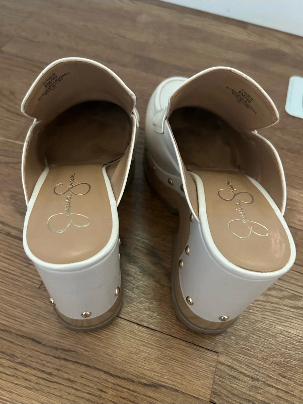 Jessica Simpson Cream Platform Clog Mules with Gold Studs